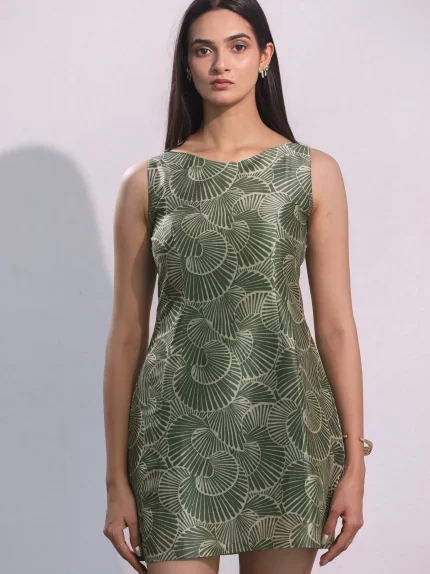 Olive Bloom Sleeveless Sheath Dress