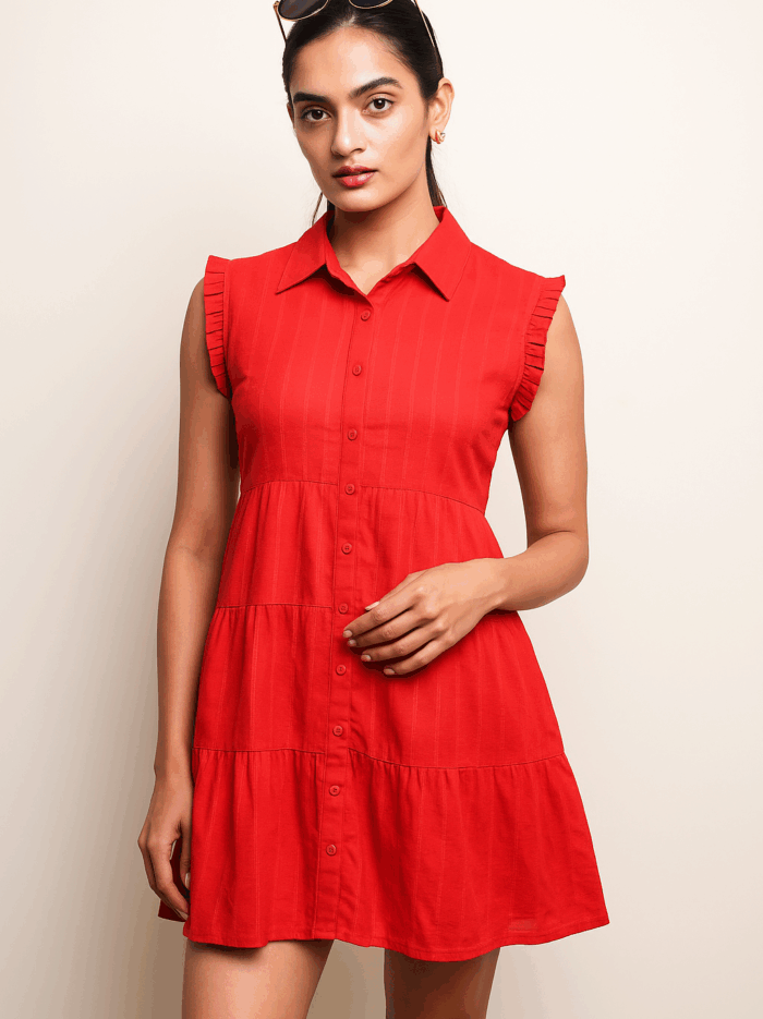 Plaavi Red Ruffle Charm Dress