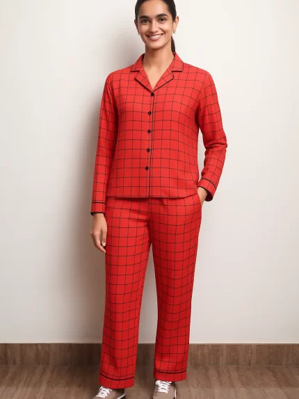 Red Checkered Nightsuit Set