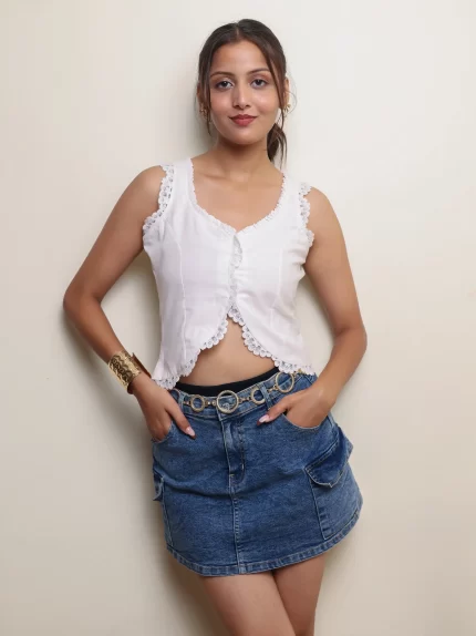 White Lace Trim Crop Top
