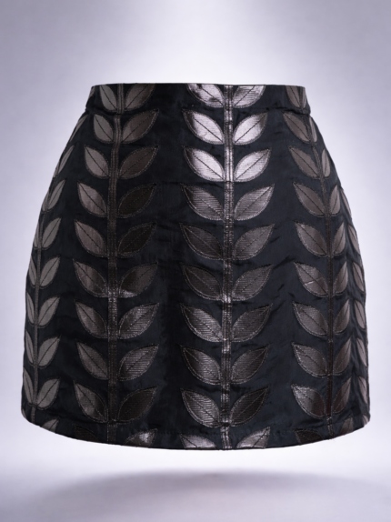 Midnight Leaf Embroidered Mini Skirt